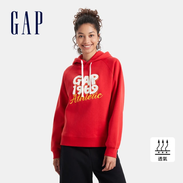 GAP 女裝 Logo刺繡刷毛帽T 碳素軟磨系列-紅色(604317)