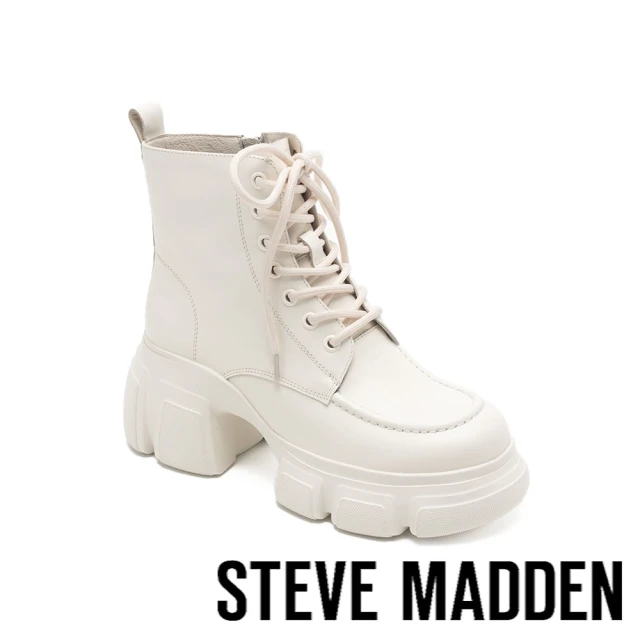 steve madden TWEMMA 率性綁帶厚底短靴(白色)