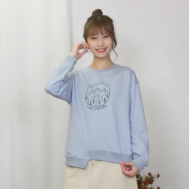【Hana Mokuba】花木馬日系女裝不對稱剪接趣味植絨印花大學T(T恤)