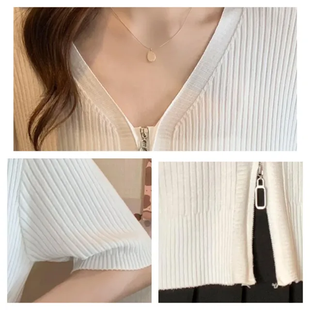 【ASister 小姊姊】*出清品*現貨在庫★外套/罩衫☆*V領拉鍊*冰絲氣質顯瘦上衣/罩衫(2色 #AS0482)