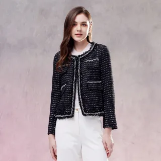 【MYVEGA 麥雪爾】出清品 MA毛呢編織亮蔥鬚邊小香風西裝外套-黑