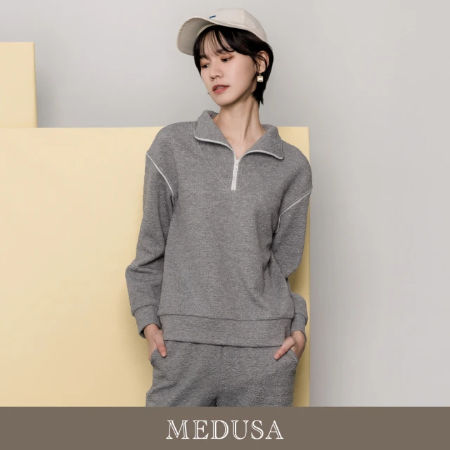 MEDUSA 曼度莎 現貨-灰色泡泡壓紋翻領運動上衣（M-XL）｜女運動上衣 女休閒上衣(501-7050A)