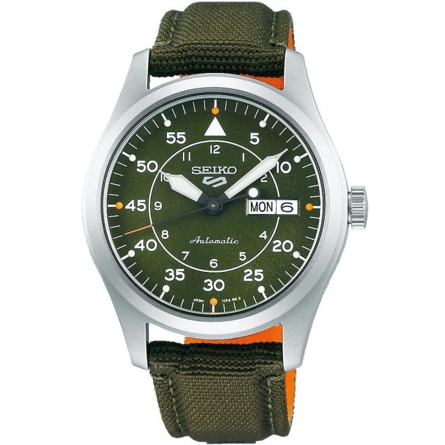 SEIKO 精工 官方授權 5 Sports 系列 軍綠尼龍 飛行機械腕男錶-39.4mm SK008(SRPH29K1)