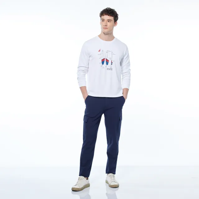 【NAUTICA】男裝 衝浪板印花長袖T恤(白色)