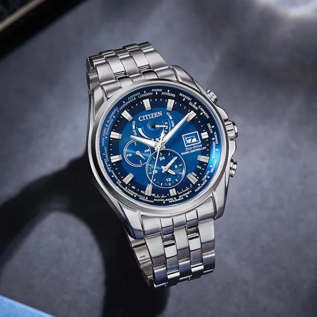 【CITIZEN 星辰】GENTS 超越無限電波光動能男錶-藍x銀/44.3mm(AT9120-89L)618 禮物