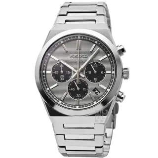 【SEIKO 精工】精工藍寶石三眼計時賽車鋼帶錶 -鐵灰面(SSB455P1)