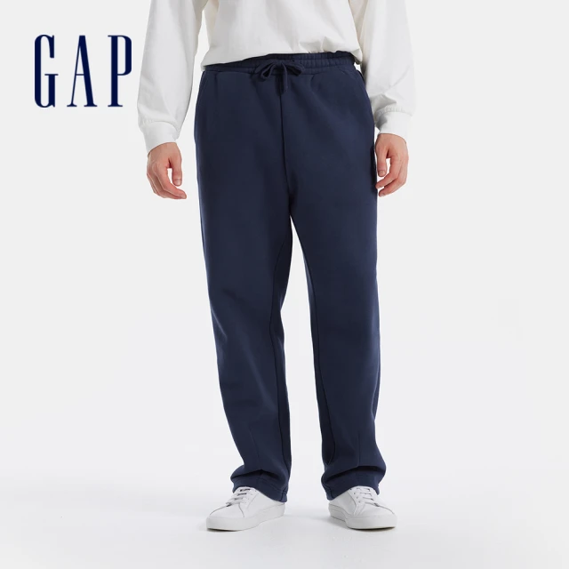 GAP 男裝 Logo刺繡刷毛抽繩鬆緊運動褲-海軍藍(676222)