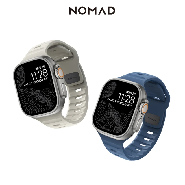 NOMAD Apple Watch專用運動風FKM橡膠錶帶-44/45/46/49mm(採用316不鏽鋼材質連接器設計)