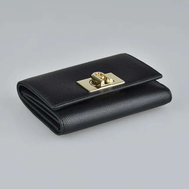 【FURLA 芙拉】FURLA 1927拱門LOGO璇釦式8卡牛皮短夾(黑)