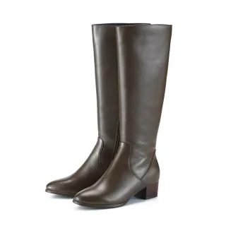 【ORIN】百搭質感素色真皮中跟長靴(咖啡)