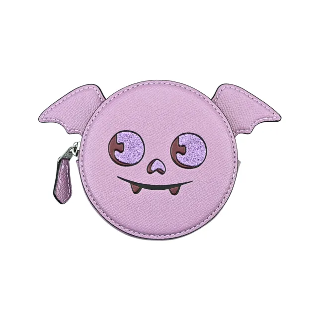 【COACH】萬聖節限定紫耦色蝙蝠造型圓餅零錢包