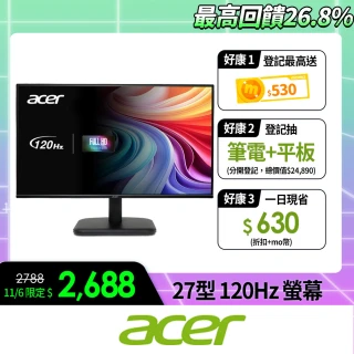 【Acer 宏碁】EK271 G 電腦螢幕(27型/FHD/120Hz/1ms/IPS)