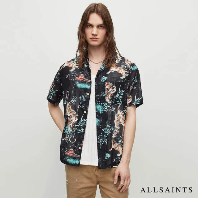 ALLSAINTS TAGISE 棉質夏威夷印花短袖襯衫Jet Black MS235Y(舒適版型)