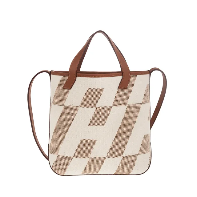 【Hermes 愛馬仕】經典Cabas H en Biais 27cm 斜體H手提/斜背兩用包(駝色/米白)