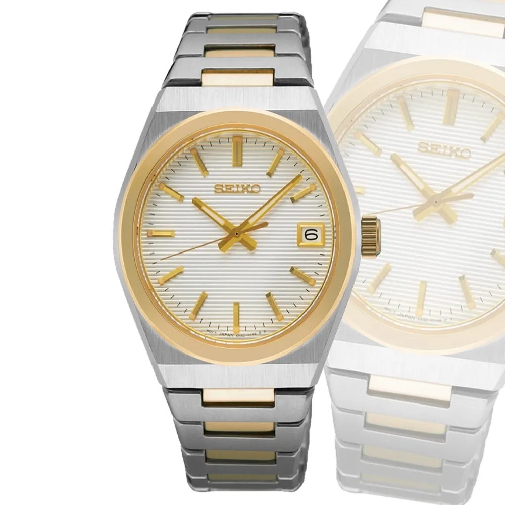 【SEIKO 精工】CS系列 簡約時尚 橫條紋女錶 -34mm 雙色(SUR578P1/6N42-00N0KS)
