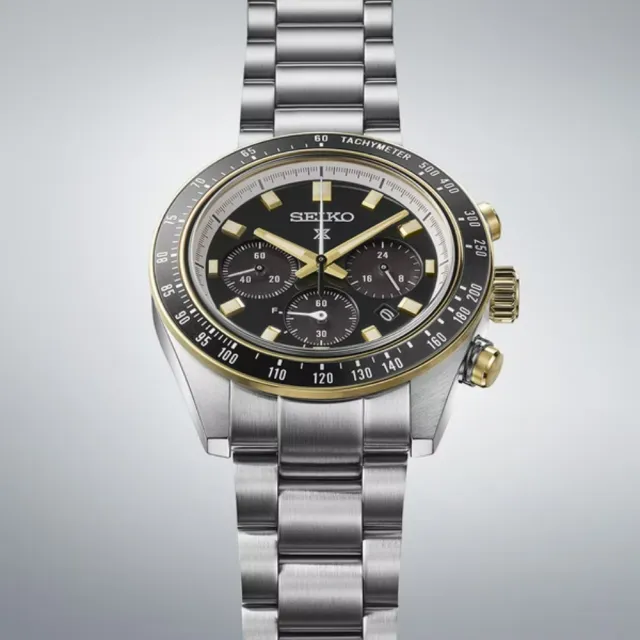 【SEIKO 精工】Prospex SPEEDTIMER 熊貓 太陽能計時腕錶-黑金/41.4mm(SSC941P1 / V192-0AH0G)