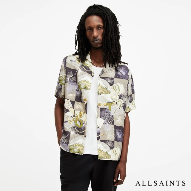 ALLSAINTS SEBASTIAN 短袖夏威夷印花襯衫MILKY GREY M021SA(舒適版型)