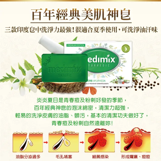 【Medimix】印度高滲透精粹草本精油美肌皂125gx3入-限時加贈1入75g精油皂