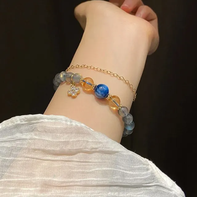 【LEESA】藍晶石手珠\月光石手串\黃水晶手鍊\水晶手串\手鍊\金手鍊\四葉草飾品\手串\串珠 