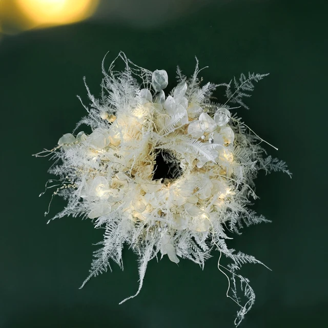 CNFlower 西恩 雪舞霜飛 恆星花圈-含聖誕燈串(送禮推薦/永生花/浪漫/驚喜)