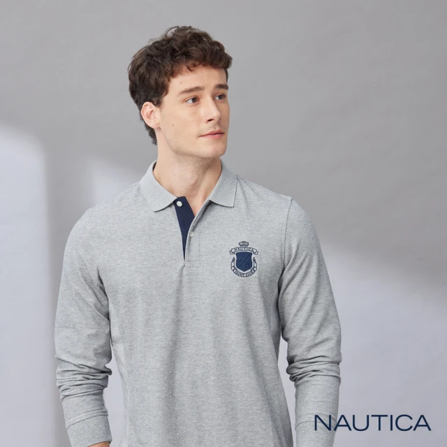 NAUTICA 男裝 抗菌涼感徽章刺繡長袖POLO衫(灰色)