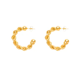 【CINCO】葡萄牙精品 Mini Bia Earrings 925純銀鑲24K金耳環 編織C型小圓耳環(925純銀24K金耳環)