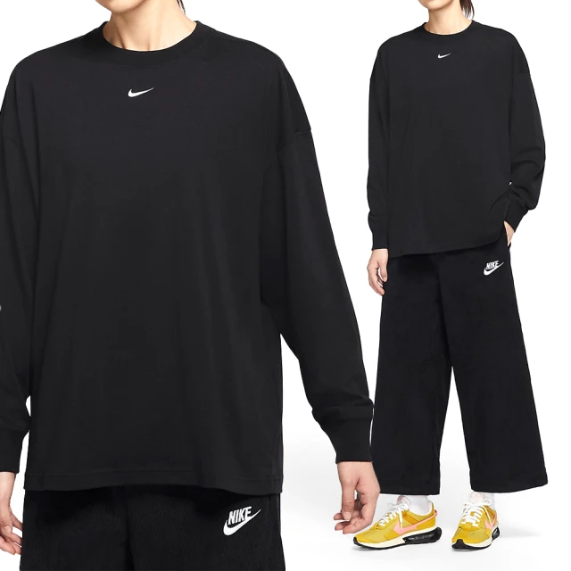 NIKE 耐吉 Essntl LS Top 女款 黑色 大學T 圓領 Logo 小勾 落肩 上衣 長袖 DM6233-010