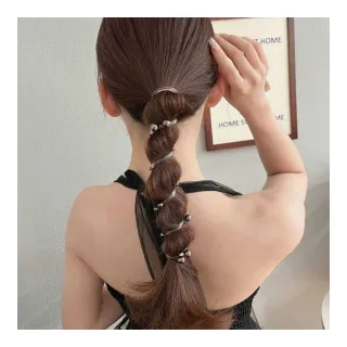 【MISS KOREA】珍珠髮繩/韓國設計氣質珍珠泡泡辮編髮神器 電話線圈 髮繩(3色任選)