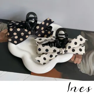 【INES】撞色髮夾 蝴蝶結髮夾/韓國設計法式撞色波點蝴蝶結造型抓夾 髮夾 馬尾夾(2色任選)