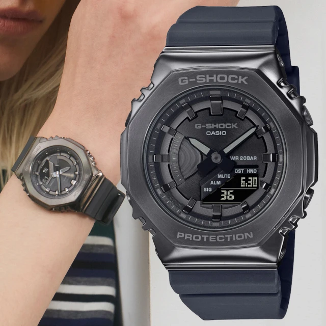 CASIO 卡西歐 G-SHOCK WOMEN 時尚金屬八角雙顯腕錶(GM-S2100B-8A)