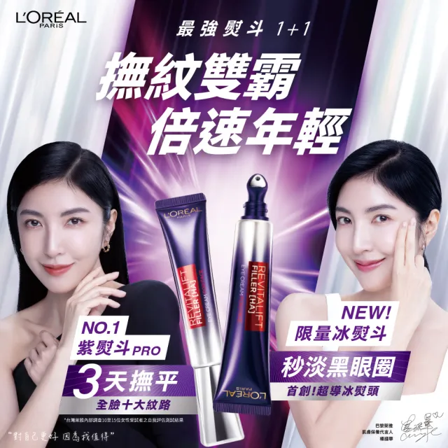 【LOREAL Paris 巴黎萊雅】玻尿酸家族全套組_眼霜級撫紋精華霜PRO版+冰熨斗版+瞬效保濕修護晶露(保濕/撫紋)