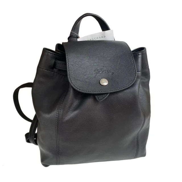 LONGCHAMP Le Pliage Cuir XS 小羊皮銀釦背包(黑色/贈原廠防塵袋紙袋/雙11)