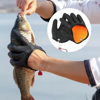 【海專業】防滑防刺加厚抓魚手套1雙-附強磁掛勾(釣魚手套 海釣手套 冬天保暖  防風手套 路亞 漁具 垂釣)