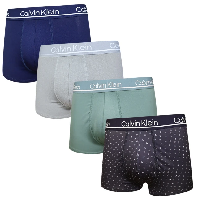 Calvin Klein 四入組 Microfiber Stretch 絲質舒適 平口褲/四角褲/CK內褲(深藍字、灰、綠、藍)