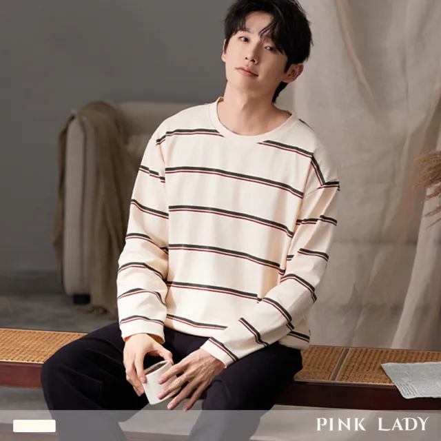 【PINK LADY】任-男睡衣 棉柔長袖成套睡衣 美式復古 印花寬版 秋冬兩件式居家服(保暖/情侶睡衣/圓領)