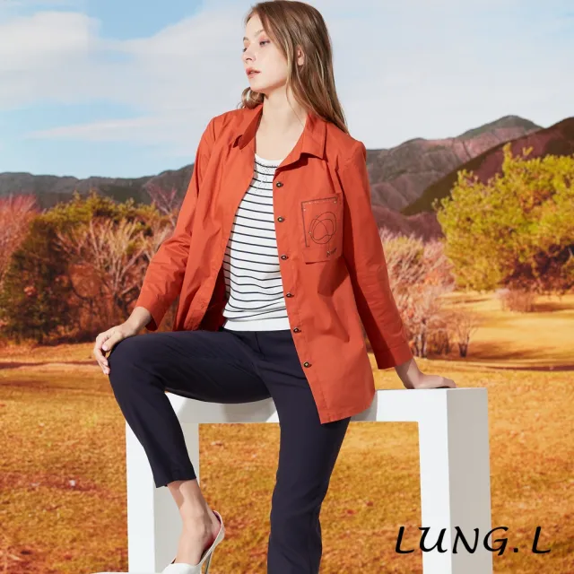 【LUNG.L 林佳樺】LQ33A橘色造型口袋長版長袖女裝襯衫(秋冬新品 加大尺碼)