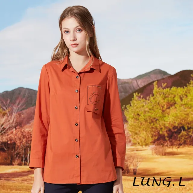 【LUNG.L 林佳樺】LQ33A橘色造型口袋長版長袖女裝襯衫(秋冬新品 加大尺碼)