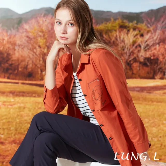 【LUNG.L 林佳樺】LQ33A橘色造型口袋長版長袖女裝襯衫(秋冬新品 加大尺碼)