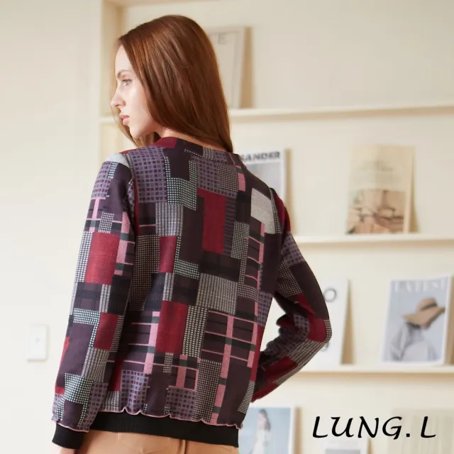 【LUNG.L 林佳樺】LQ43A紫色大小格紋圖案長袖女裝上衣(秋冬新品 加大尺碼)
