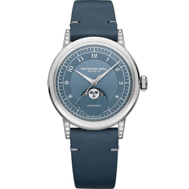 Raymond Weil 蕾蒙威 Millesime 復古系列 牛仔藍月相機械女錶 雙11 優惠(2145-SCS-05511)