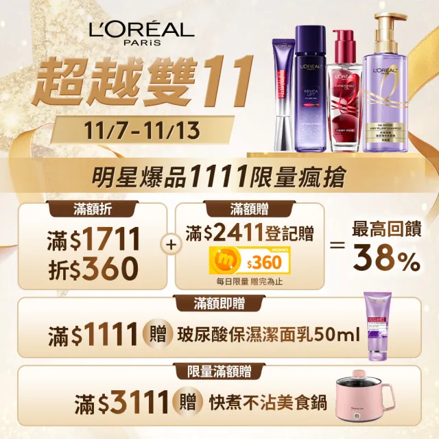 【LOREAL Paris 巴黎萊雅】雙11限定★玻尿酸眼霜級撫紋精華霜Pro版30ml_2入組(紫熨斗/眼霜/楊謹華代言)