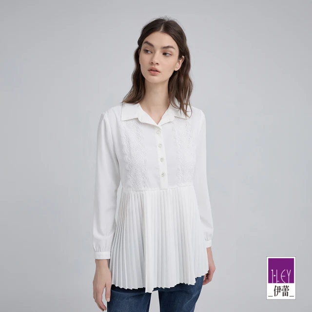 ILEY 伊蕾 蕾絲壓摺拼接長版襯衫(白;M-XL;1243