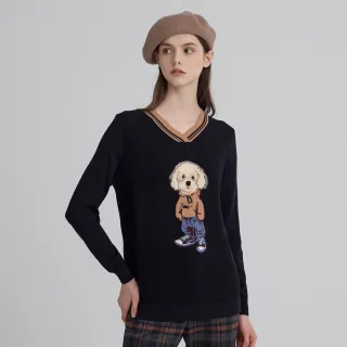 【ILEY 伊蕾】帥氣小狗提織針織上衣(深藍；M-2L；1244405004)