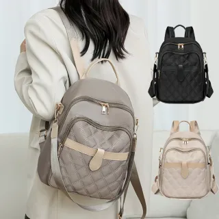 【MUAN】菱格繡線牛津布雙肩包女 大容量時尚女包 輕量後背包 防潑水(斜背包/手提包)