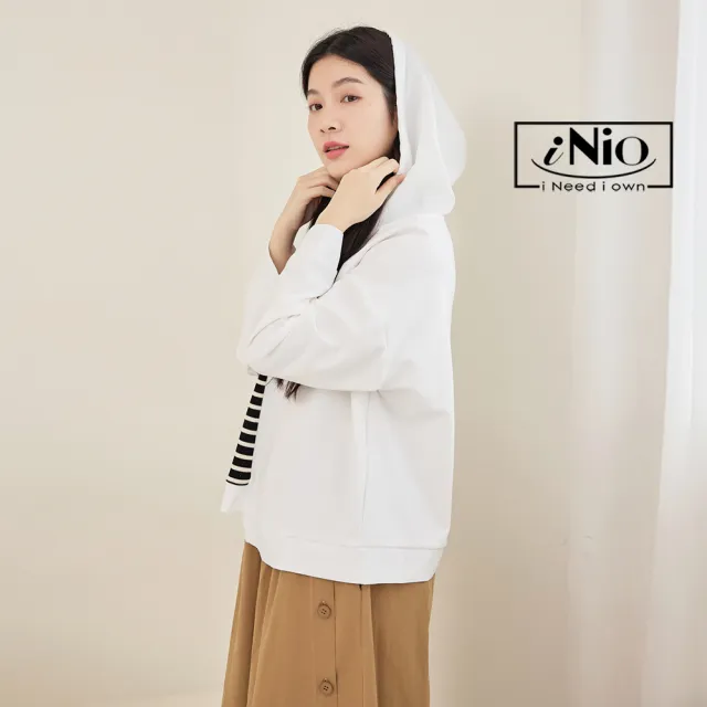 【iNio 衣著美學】長袖上衣 現貨 橫紋拼接 長袖帽T CDW1730