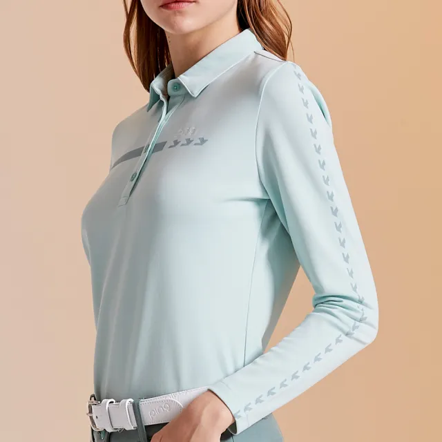 【PING】女款千鳥吸濕排汗薄長袖POLO衫-淺綠(GOLF/高爾夫球衫/RA23203-43)