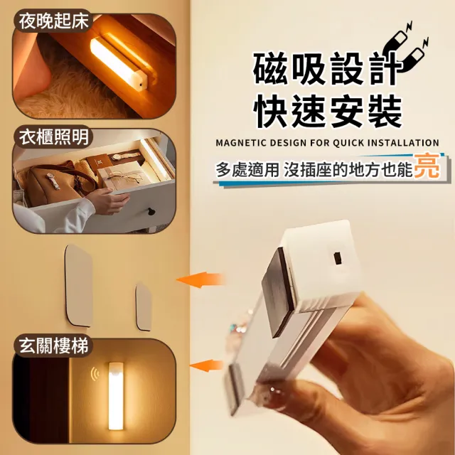 【夢巴黎】LED磁鐵感應燈長型 10CM 2入組(感應燈 小夜燈 床頭燈 LED感應燈 夜燈 櫥櫃燈 玄關燈 展示燈)