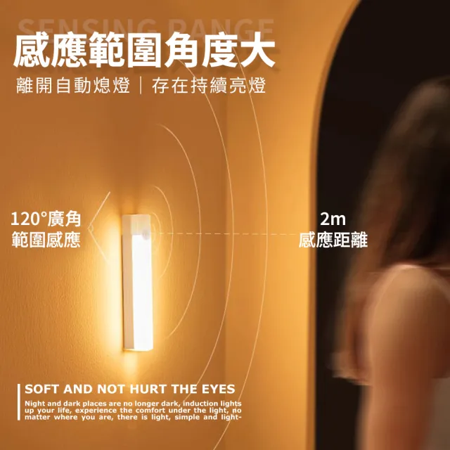 【夢巴黎】LED磁鐵感應燈長型 10CM 2入組(感應燈 小夜燈 床頭燈 LED感應燈 夜燈 櫥櫃燈 玄關燈 展示燈)