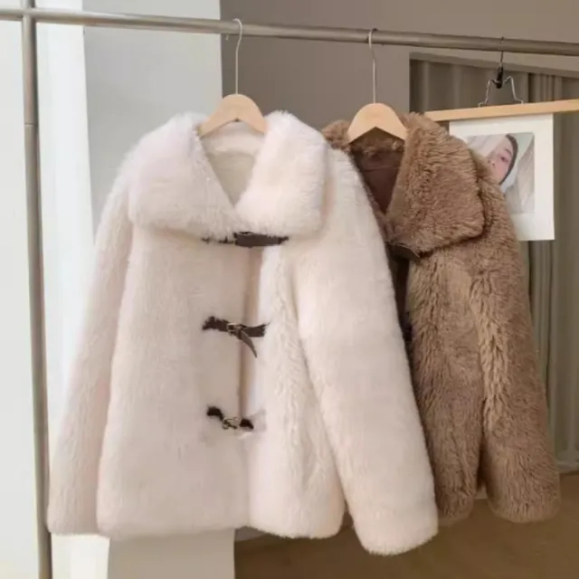 【米蘭精品】現貨+預購 皮草外套羊毛大衣(保暖洋氣大冪冪翻領女外套2色74iq14)