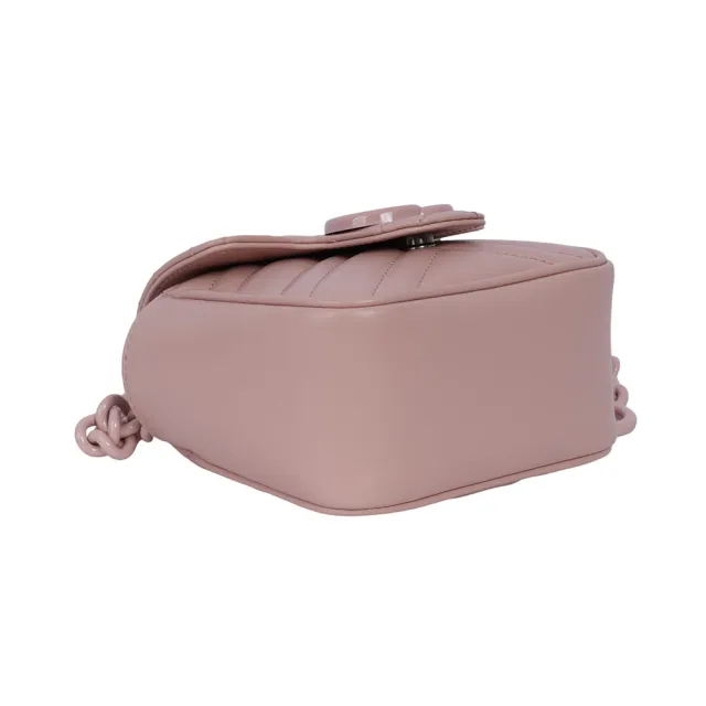 【GUCCI 古馳】GG Marmont 縫線皮革方胖腰包/肩背包_80cm(淺粉色)